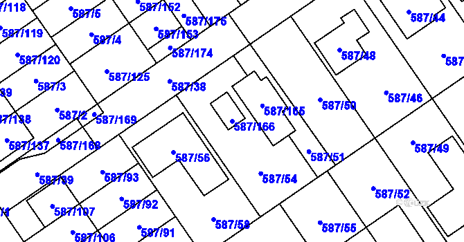 Parcela st. 587/166 v KÚ Syrovice, Katastrální mapa
