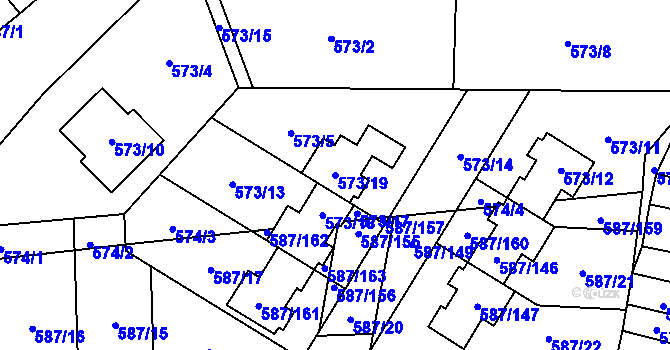 Parcela st. 573/19 v KÚ Syrovice, Katastrální mapa
