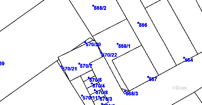 Parcela st. 570/22 v KÚ Syrovice, Katastrální mapa