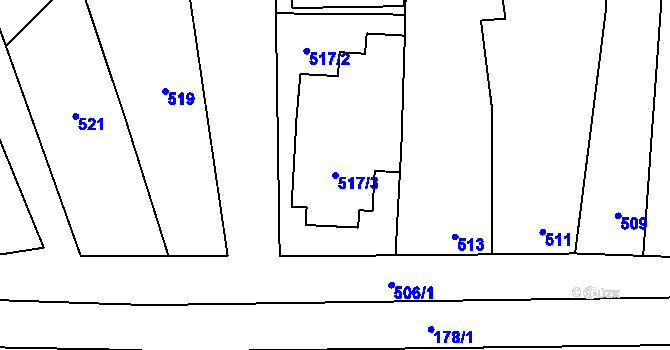 Parcela st. 517/3 v KÚ Syrovice, Katastrální mapa