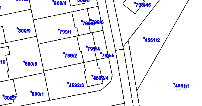 Parcela st. 799/5 v KÚ Syrovice, Katastrální mapa
