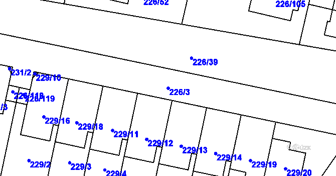 Parcela st. 226/3 v KÚ Syrovice, Katastrální mapa