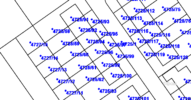 Parcela st. 4725/96 v KÚ Syrovice, Katastrální mapa