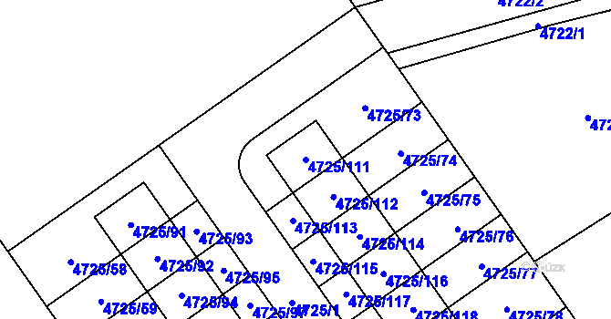 Parcela st. 4725/111 v KÚ Syrovice, Katastrální mapa