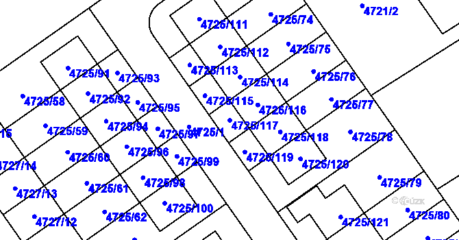 Parcela st. 4725/117 v KÚ Syrovice, Katastrální mapa