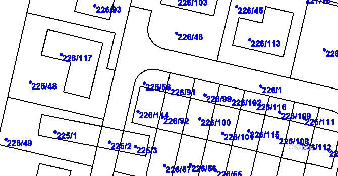 Parcela st. 226/91 v KÚ Syrovice, Katastrální mapa