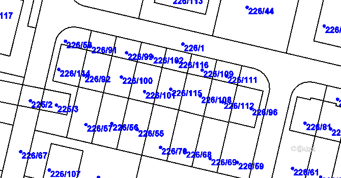Parcela st. 226/115 v KÚ Syrovice, Katastrální mapa