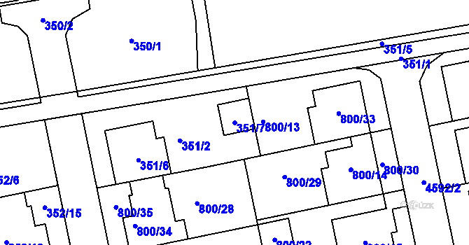 Parcela st. 351/7 v KÚ Syrovice, Katastrální mapa