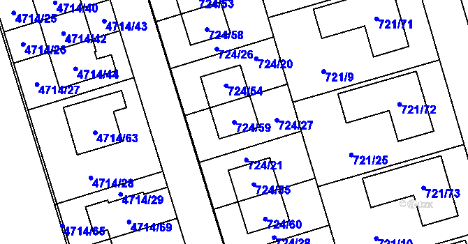 Parcela st. 724/59 v KÚ Syrovice, Katastrální mapa