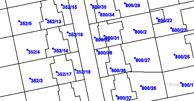 Parcela st. 800/38 v KÚ Syrovice, Katastrální mapa