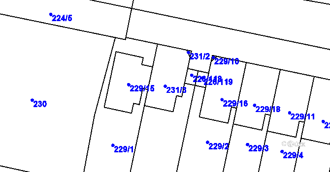Parcela st. 231/3 v KÚ Syrovice, Katastrální mapa