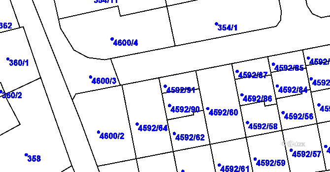Parcela st. 4592/91 v KÚ Syrovice, Katastrální mapa