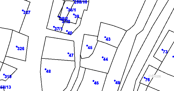 Parcela st. 45 v KÚ Syrovín, Katastrální mapa