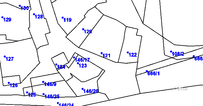 Parcela st. 121 v KÚ Syrovín, Katastrální mapa