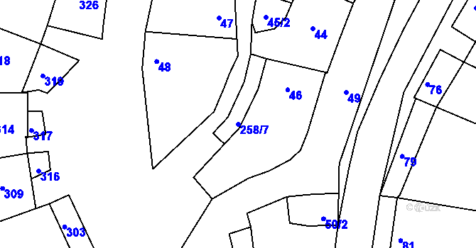 Parcela st. 258/7 v KÚ Syrovín, Katastrální mapa