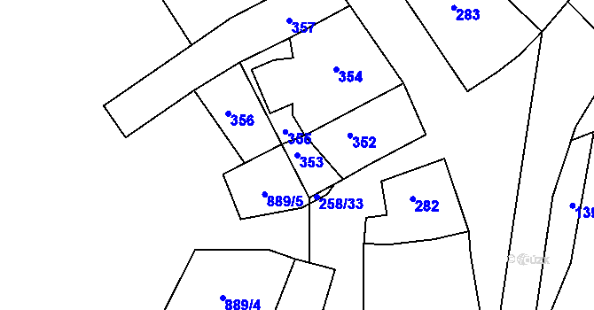 Parcela st. 353 v KÚ Syrovín, Katastrální mapa