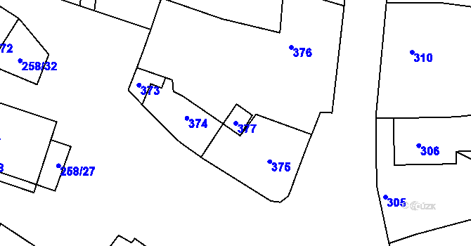 Parcela st. 377 v KÚ Syrovín, Katastrální mapa