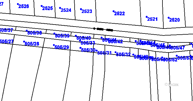 Parcela st. 505/31 v KÚ Syrovín, Katastrální mapa
