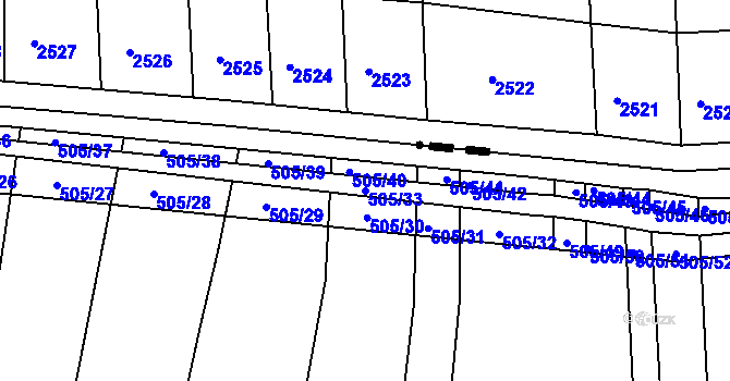 Parcela st. 505/33 v KÚ Syrovín, Katastrální mapa