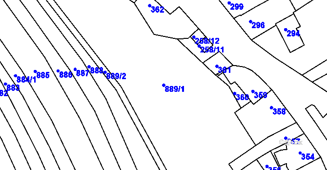 Parcela st. 889/1 v KÚ Syrovín, Katastrální mapa