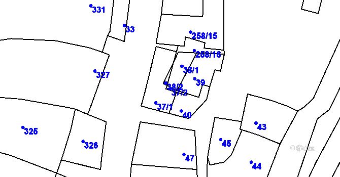 Parcela st. 37/2 v KÚ Syrovín, Katastrální mapa