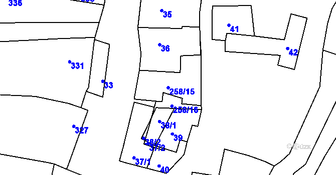 Parcela st. 258/15 v KÚ Syrovín, Katastrální mapa