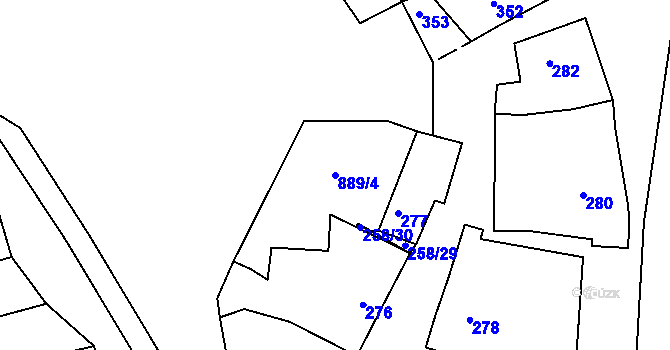 Parcela st. 889/4 v KÚ Syrovín, Katastrální mapa