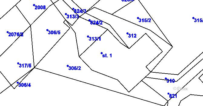Parcela st. 1 v KÚ Syřenov, Katastrální mapa