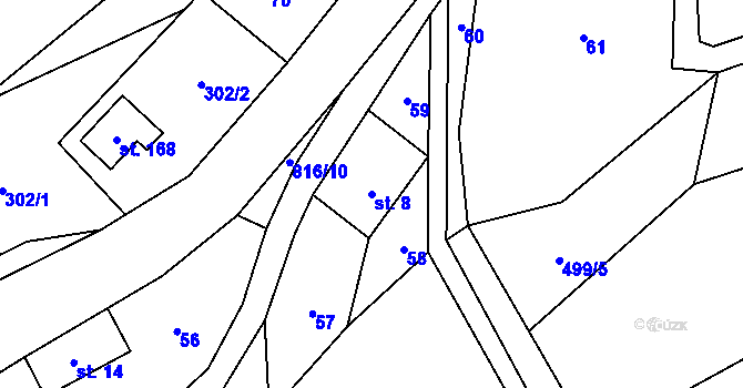Parcela st. 8 v KÚ Syřenov, Katastrální mapa