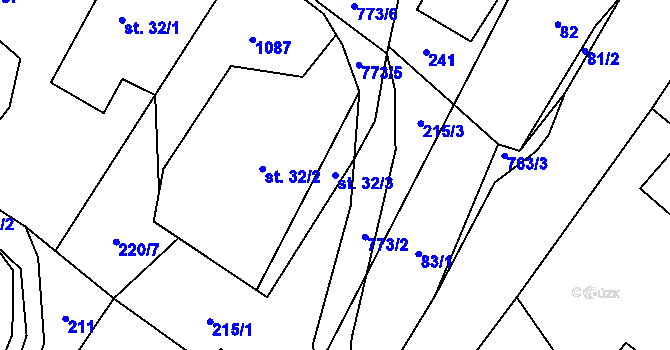 Parcela st. 32/3 v KÚ Syřenov, Katastrální mapa