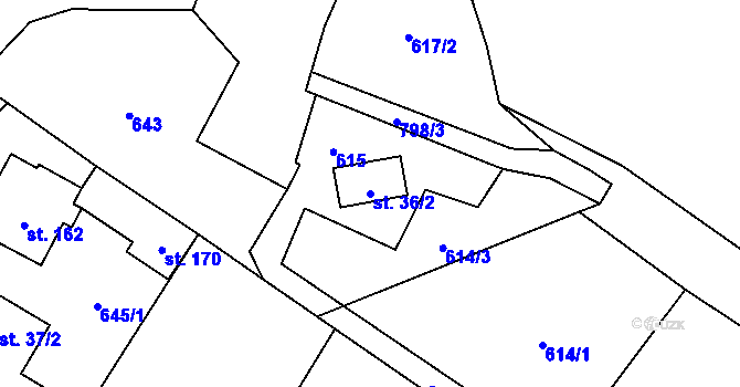 Parcela st. 36/2 v KÚ Syřenov, Katastrální mapa