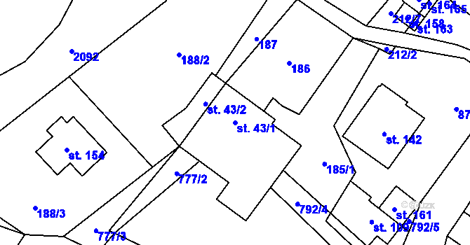 Parcela st. 43/1 v KÚ Syřenov, Katastrální mapa