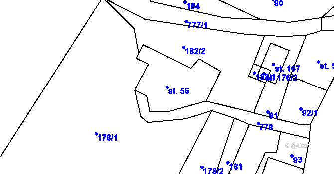 Parcela st. 56 v KÚ Syřenov, Katastrální mapa