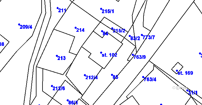 Parcela st. 102 v KÚ Syřenov, Katastrální mapa