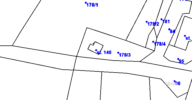 Parcela st. 140 v KÚ Syřenov, Katastrální mapa