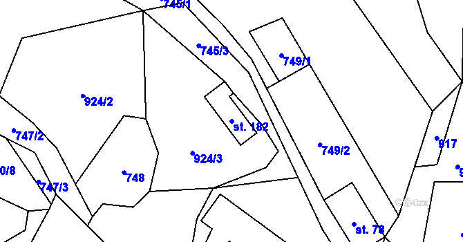 Parcela st. 182 v KÚ Syřenov, Katastrální mapa
