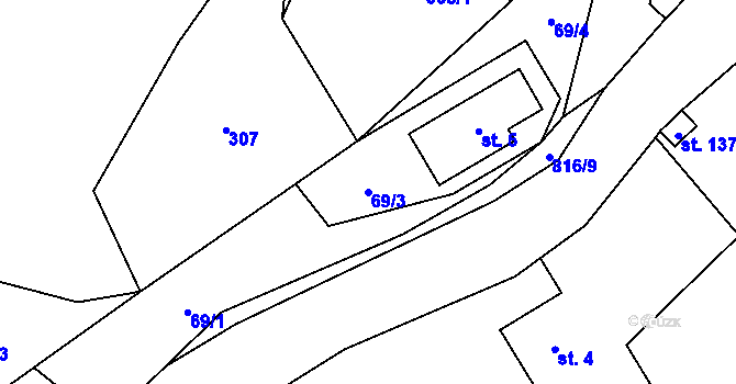 Parcela st. 69/3 v KÚ Syřenov, Katastrální mapa