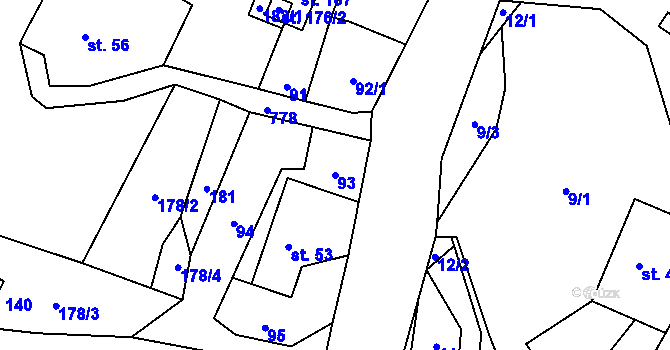 Parcela st. 93 v KÚ Syřenov, Katastrální mapa