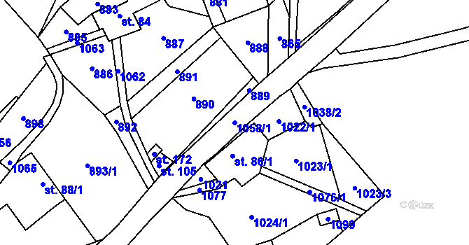 Parcela st. 1058/1 v KÚ Syřenov, Katastrální mapa