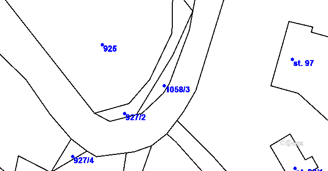 Parcela st. 1058/3 v KÚ Syřenov, Katastrální mapa