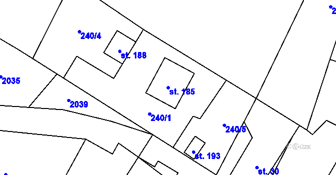 Parcela st. 185 v KÚ Syřenov, Katastrální mapa