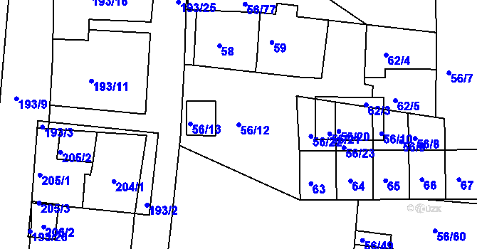 Parcela st. 56/12 v KÚ Šafov, Katastrální mapa