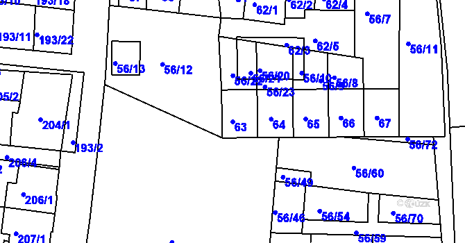 Parcela st. 63 v KÚ Šafov, Katastrální mapa