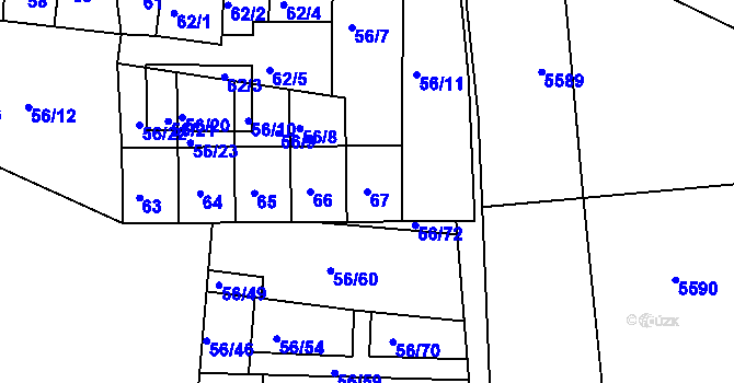Parcela st. 67 v KÚ Šafov, Katastrální mapa
