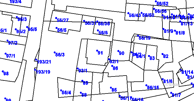 Parcela st. 91 v KÚ Šafov, Katastrální mapa