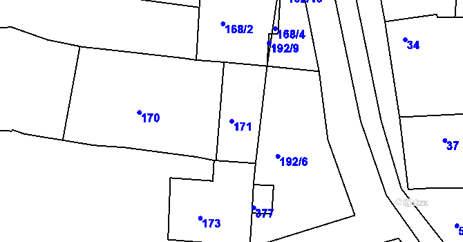 Parcela st. 171 v KÚ Šafov, Katastrální mapa