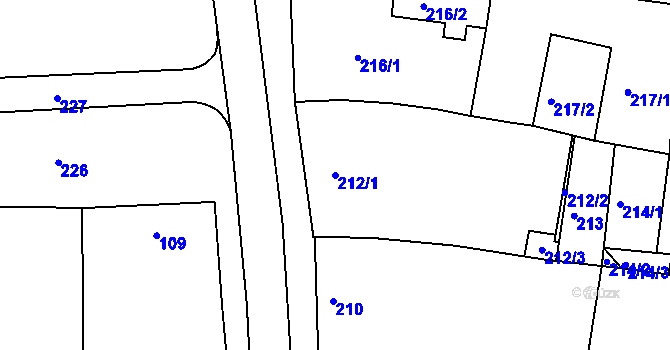 Parcela st. 212/1 v KÚ Šafov, Katastrální mapa