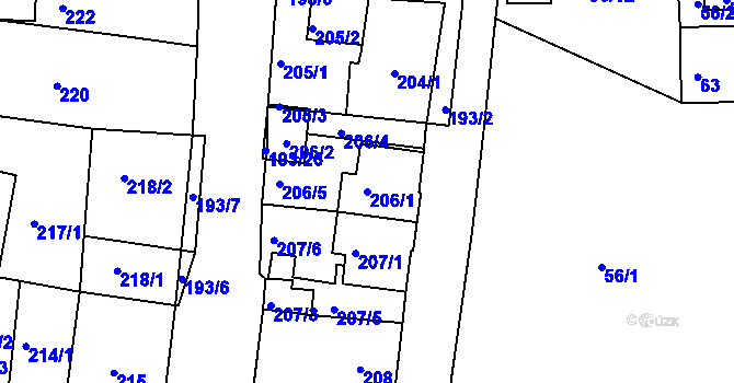 Parcela st. 206/1 v KÚ Šafov, Katastrální mapa