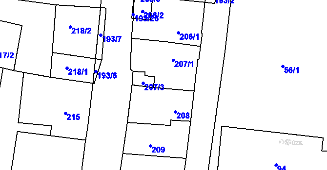 Parcela st. 207/5 v KÚ Šafov, Katastrální mapa