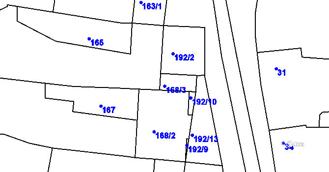 Parcela st. 168/3 v KÚ Šafov, Katastrální mapa